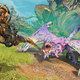 A player wearing brown armor aims a large rifle at a pink dragon.